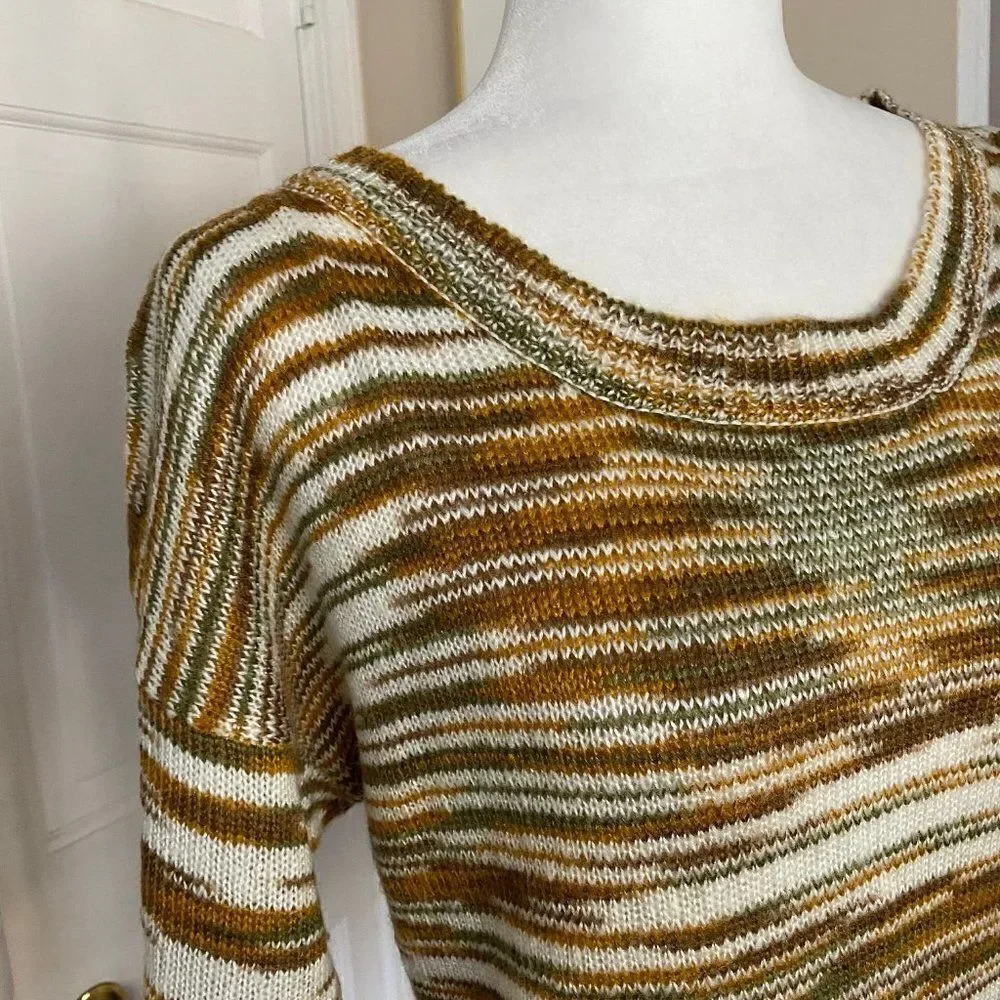 Tulle Antrhopologie Crew Neck Earth Tones Striped Sweater